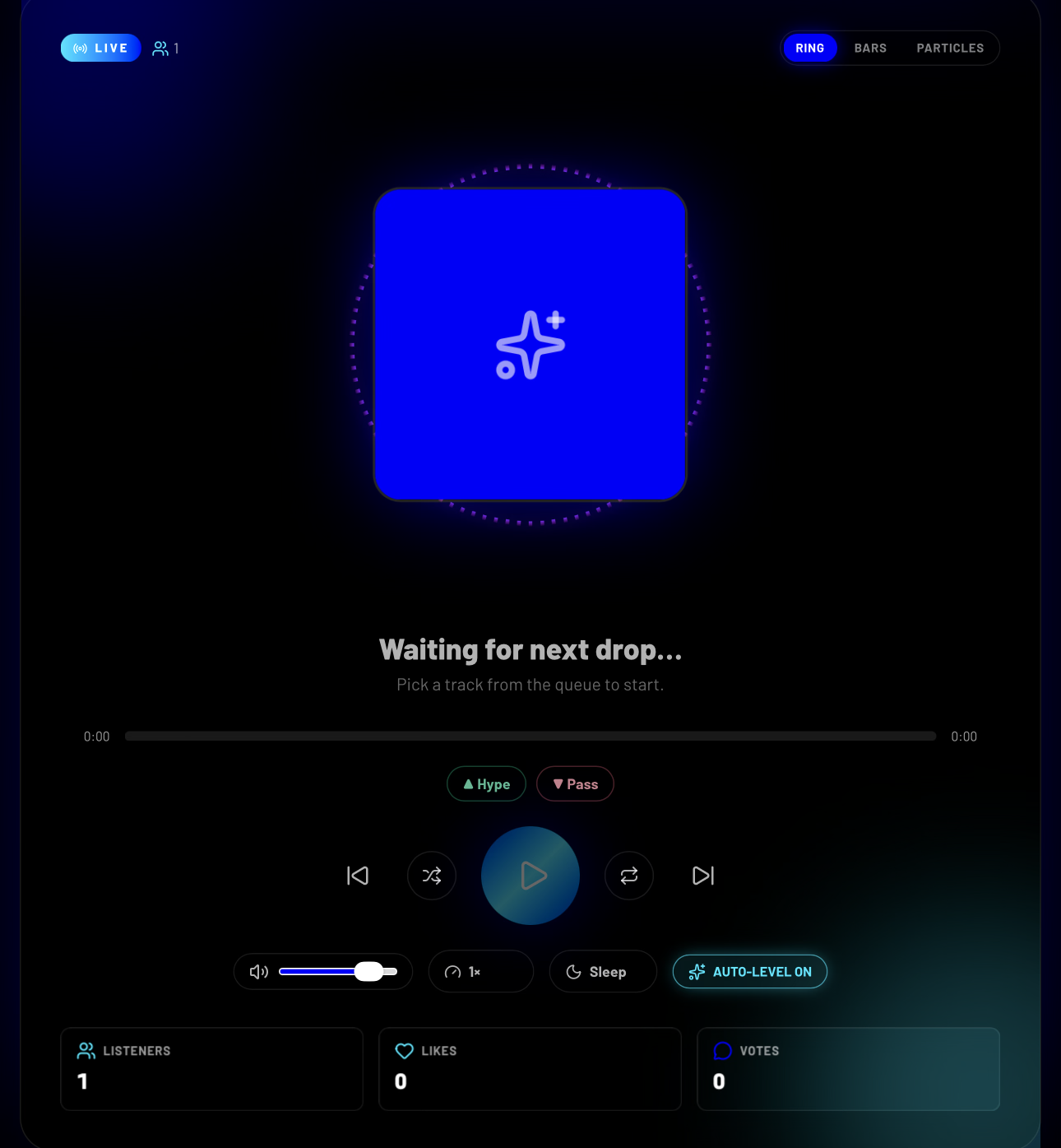 Tunevio music queue waiting for the next track